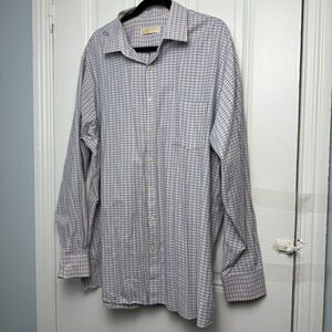 Michael Kors Collared Shirt Mens 18.5 Tall Pastels Plaid Button Up Long Sleeve